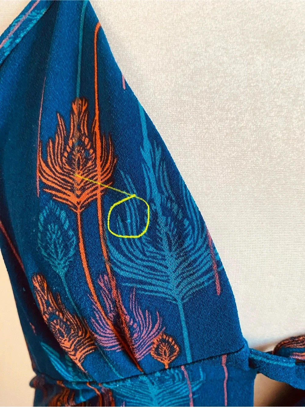 Free People Halter Mini Blue Orange Peacock dress Size M Open Back Asymmetrical